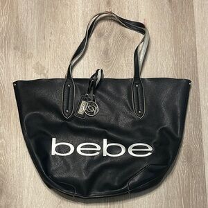 Bebe Black Faux Leather Tote with Logo